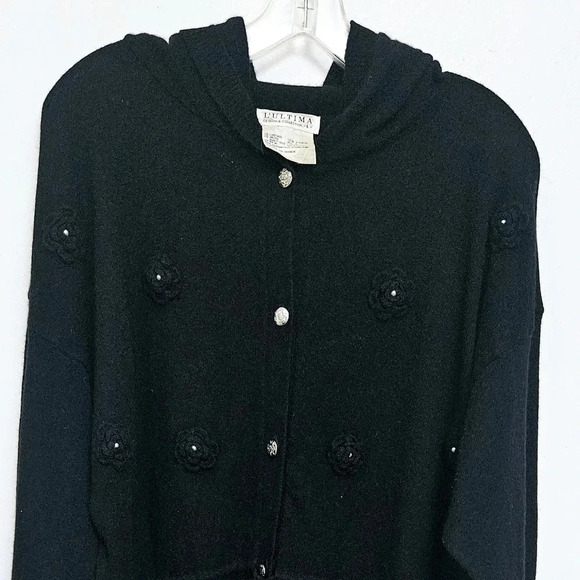Vintage L'ultima Lambswool Angora blends Metal Sz L 3D knit Drawstring Hooded - Picture 3 of 11